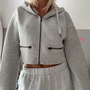 Athleta Light Gray Cropped Hoodie Jacket